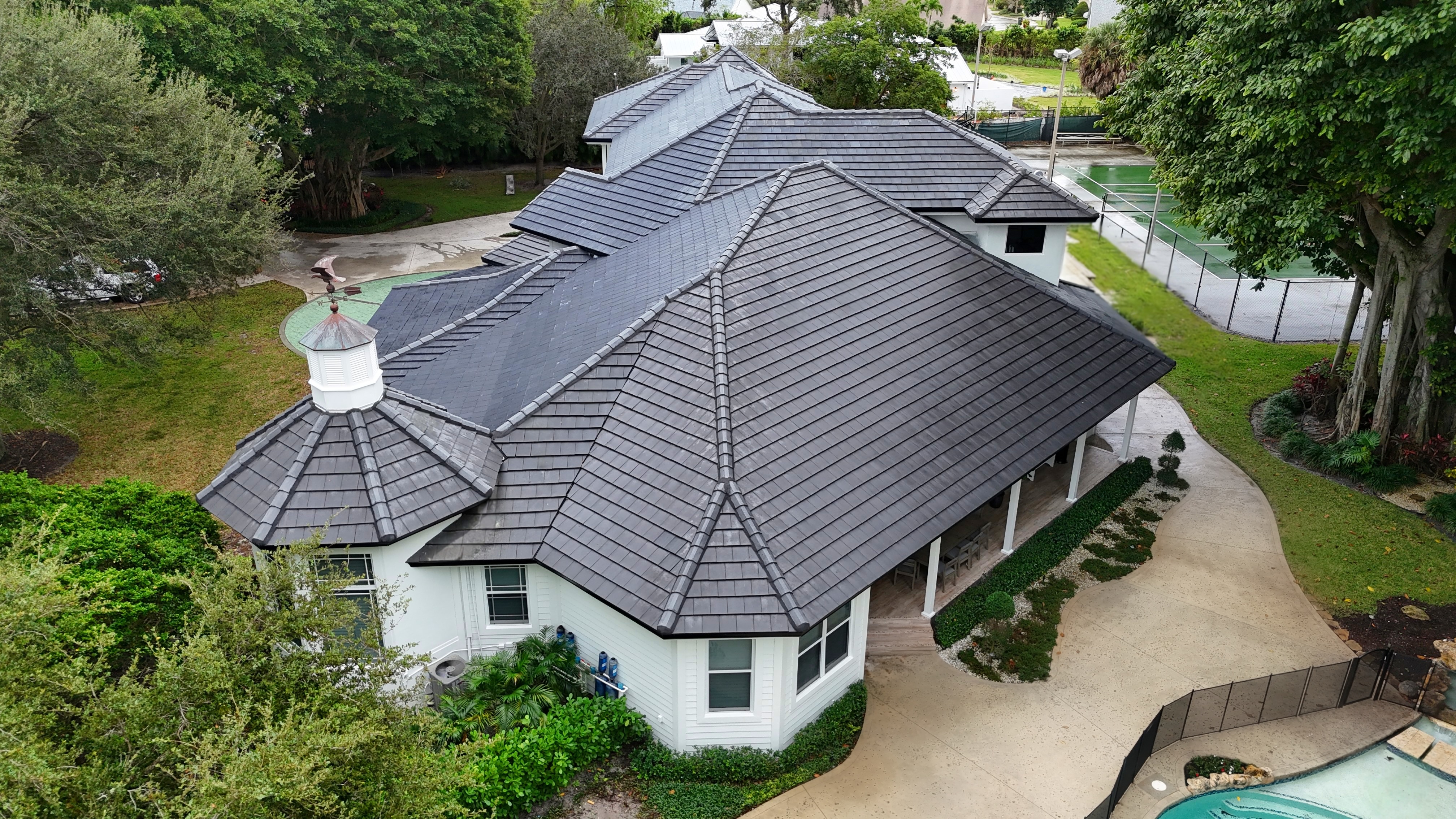 Premium solar roof installation overhead view